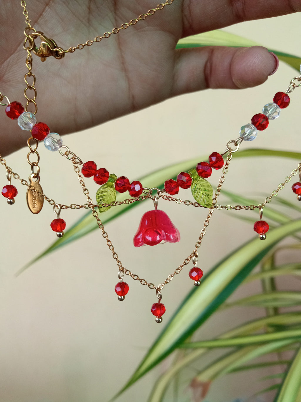 Red tulip Crystal Drip necklace