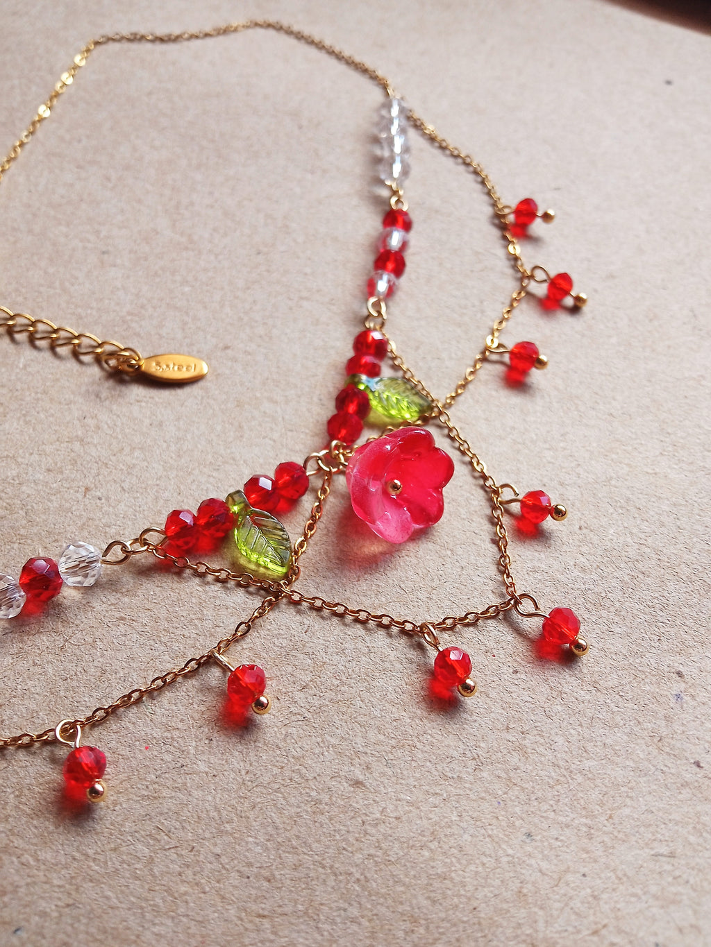 Red tulip Crystal Drip necklace