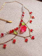 Red tulip Crystal Drip necklace