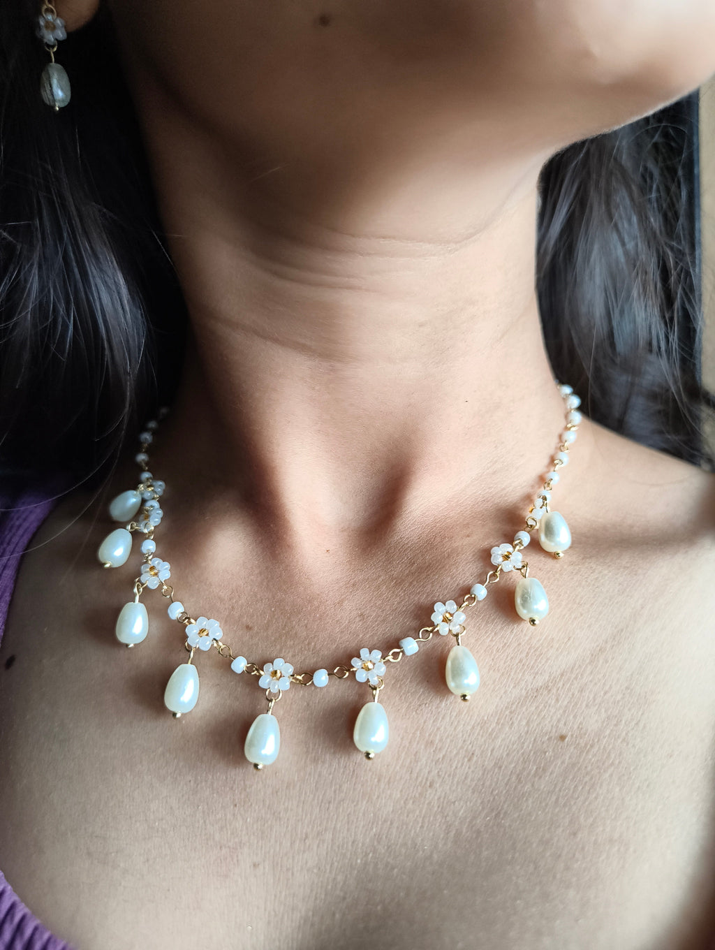 Ivory Blossom Pearl Drop Necklace Set