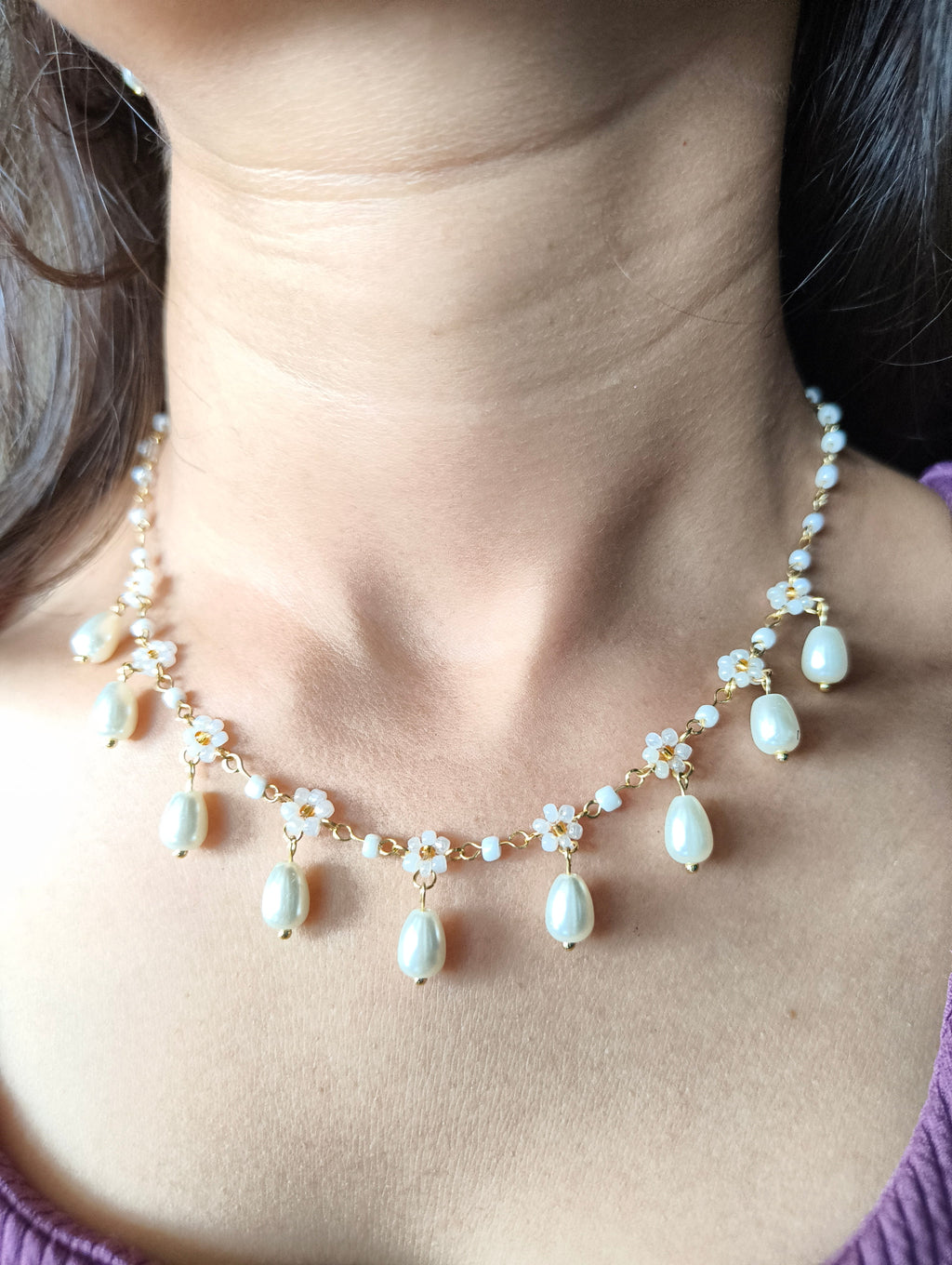 Ivory Blossom Pearl Drop Necklace Set