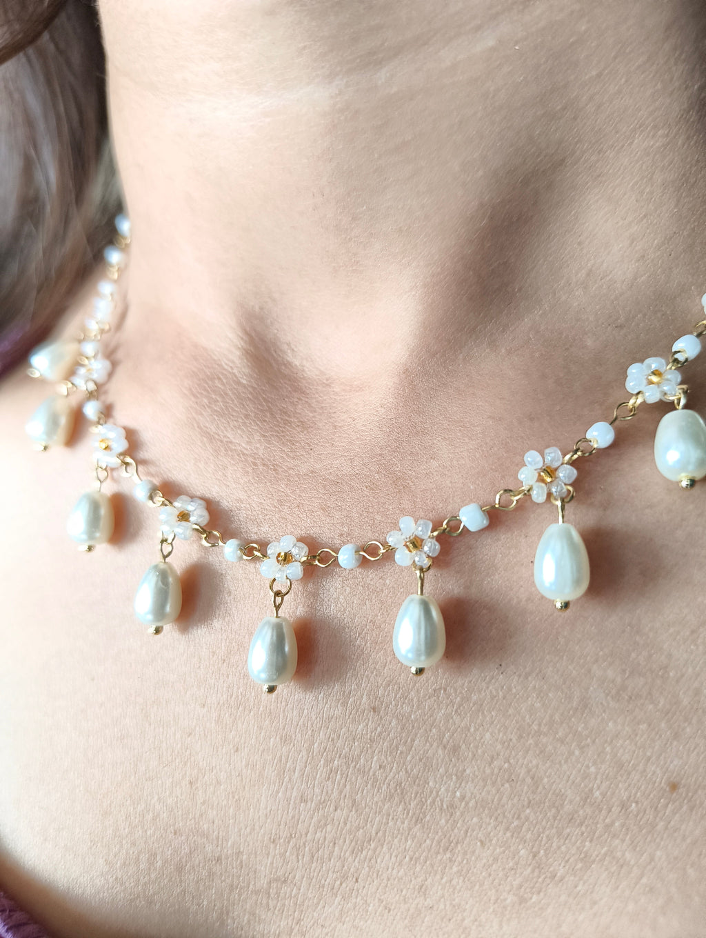Ivory Blossom Pearl Drop Necklace Set