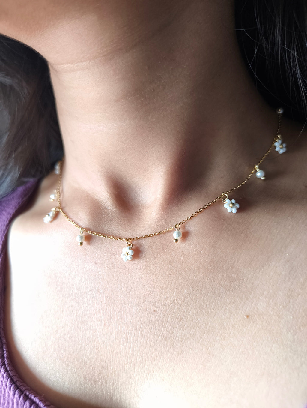 Daisy Pearl Charm Necklace