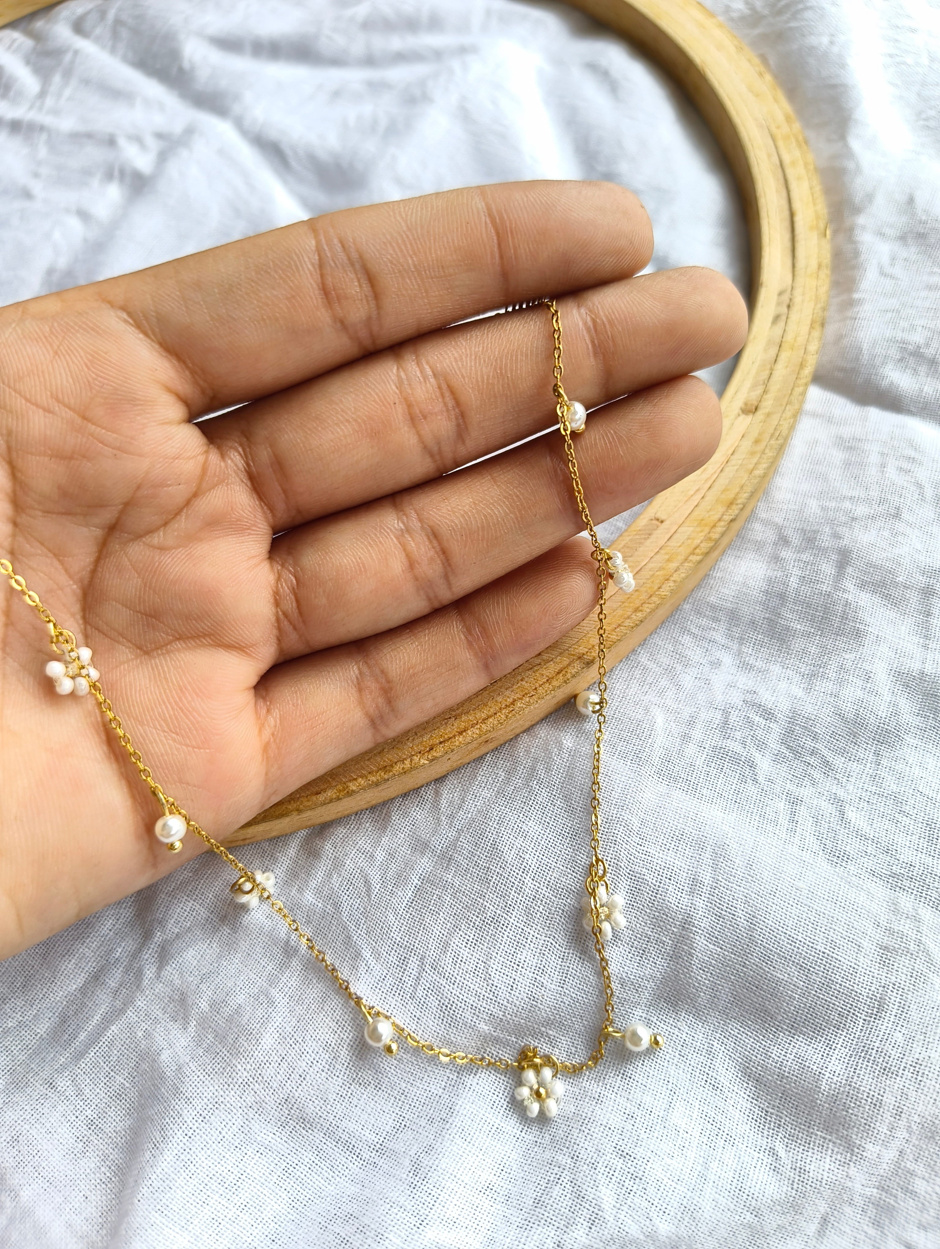 Daisy Pearl Charm Necklace