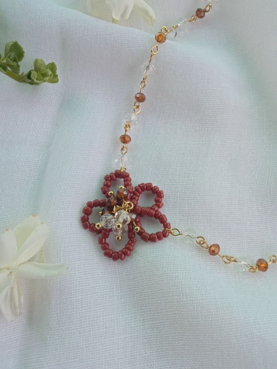 The Pink Beaded Flower Charm Necklace